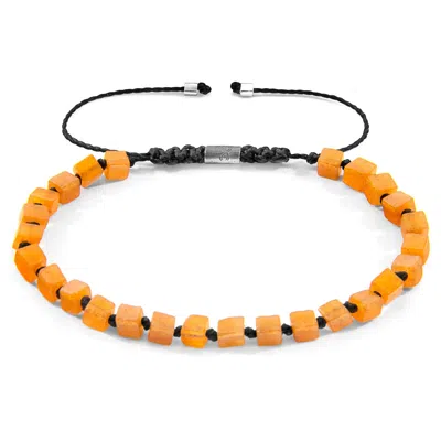 Anchor & Crew Men's Orange Aventurine Ralph Silver & Stone Skinny Macrame Bracelet