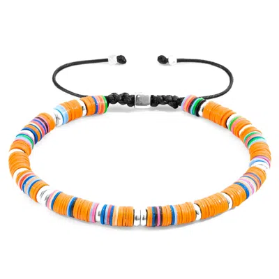 Anchor & Crew Men's Orange Kivu Silver & Vinyl Disc Macrame Bracelet