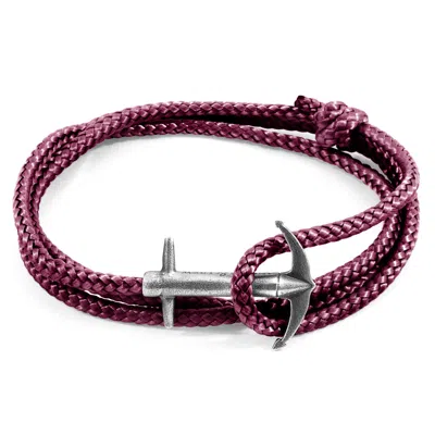Anchor & Crew Men's Pink Aubergine Purple Admiral Anchor Silver & Rope Bracelet