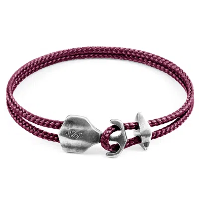 Anchor & Crew Men's Pink Aubergine Purple Delta Anchor Silver & Rope Bracelet