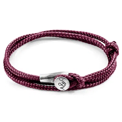 Anchor & Crew Men's Pink Aubergine Purple Dundee Silver & Rope Bracelet