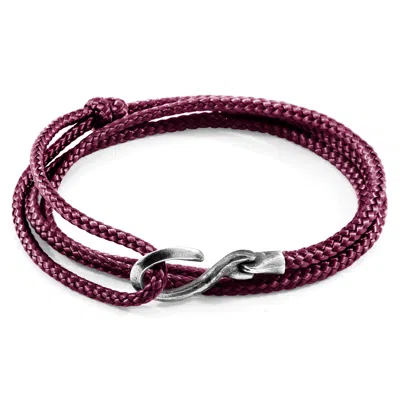 Anchor & Crew Men's Pink Aubergine Purple Heysham Silver & Rope Bracelet
