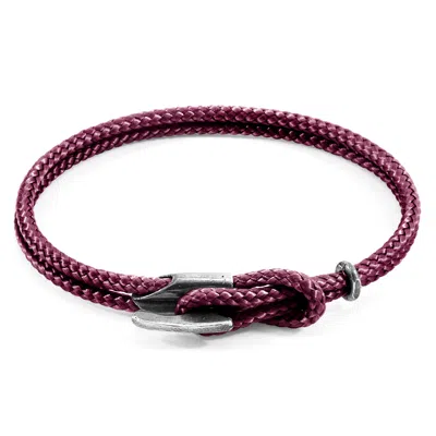 Anchor & Crew Men's Pink Aubergine Purple Padstow Silver & Rope Bracelet