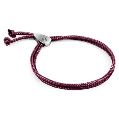 Anchor & Crew Men's Pink Aubergine Purple Pembroke Silver & Rope Bracelet