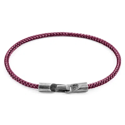 Anchor & Crew Men's Pink Aubergine Purple Talbot Silver & Rope Bracelet