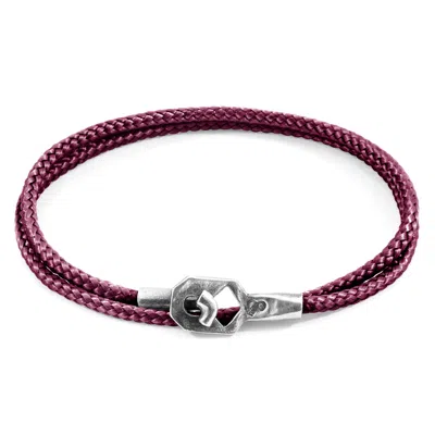 Anchor & Crew Men's Pink Aubergine Purple Tenby Silver & Rope Bracelet