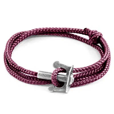 Anchor & Crew Men's Pink Aubergine Purple Union Anchor Silver & Rope Bracelet