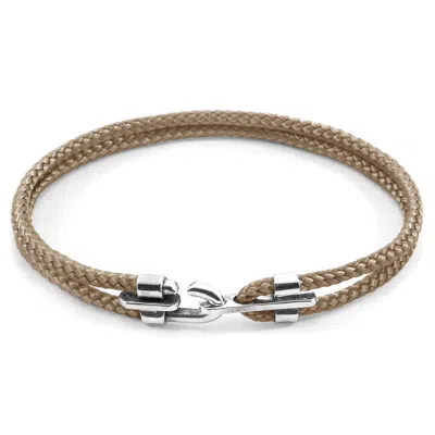 Anchor & Crew Men's Sand Brown Canterbury Silver & Rope Bracelet