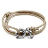 Anchor & Crew Men's Sand Brown Clyde Anchor Silver & Rope Bracelet In Brown