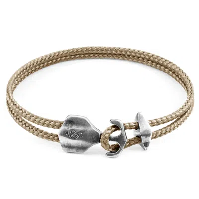 Anchor & Crew Men's Sand Brown Delta Anchor Silver & Rope Bracelet