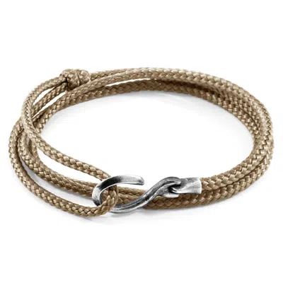 Anchor & Crew Men's Sand Brown Heysham Silver & Rope Bracelet