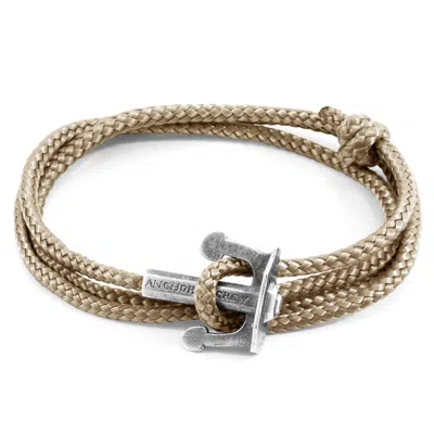 Anchor & Crew Men's Sand Brown Union Anchor Silver & Rope Bracelet