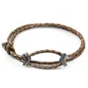 Anchor & Crew Men's Taupe Grey William Silver & Braided Leather Skinny Bracelet In Gray