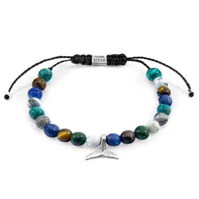 Anchor & Crew Multicoloured Multi-gem Think Ocean Mini Whale Silver & Stone Macrame Bracelet - Men In Gray