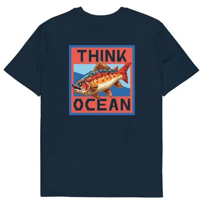 Anchor & Crew Navy Blue Think Ocean Fish Pixel Art Organic Cotton T-shirt - Men