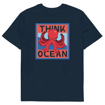 Anchor & Crew Navy Blue Think Ocean Octopus Pixel Art Organic Cotton T-shirt - Women