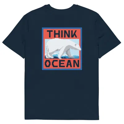 Anchor & Crew Navy Blue Think Ocean Polar Bear Pixel Art Organic Cotton T-shirt - Men