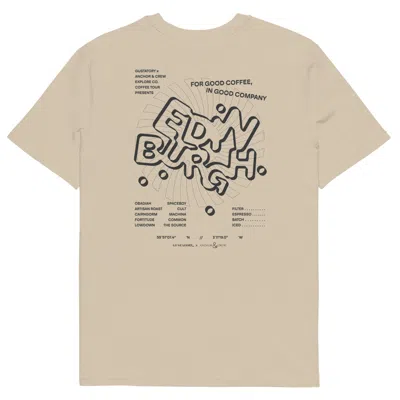 Anchor & Crew Neutrals Desert Dust Gustatory Edinburgh Coffee Scene Organic Cotton Embroidered T-shirt - Men In Brown