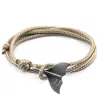Anchor & Crew Neutrals Sand Brown Think Ocean Big Whale Silver & Rope Bracelet - Men In Multi
