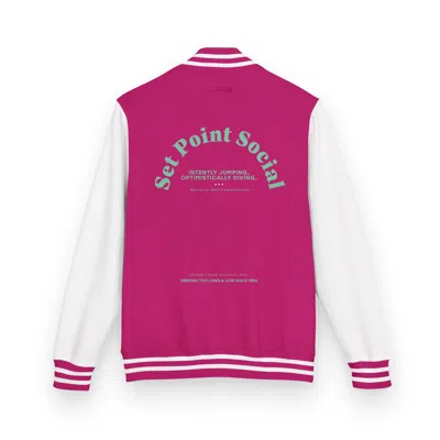Anchor & Crew Pink / White Hot Pink & White Set Point Social Volleyball Club League Cotton Varsity Letterman - Wom In Pink/white