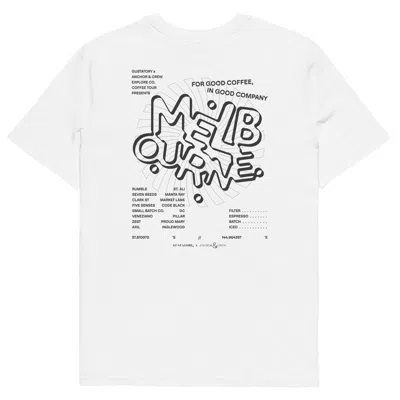 Anchor & Crew White Gustatory Melbourne Coffee Scene Organic Cotton Embroidered T-shirt - Women