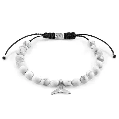 Anchor & Crew White Howlite Think Ocean Mini Whale Silver & Stone Macrame Bracelet - Men
