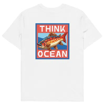 Anchor & Crew White Think Ocean Fish Pixel Art Organic Cotton T-shirt - Men