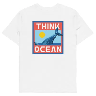 Anchor & Crew White Think Ocean Whale Pixel Art Organic Cotton T-shirt - Men