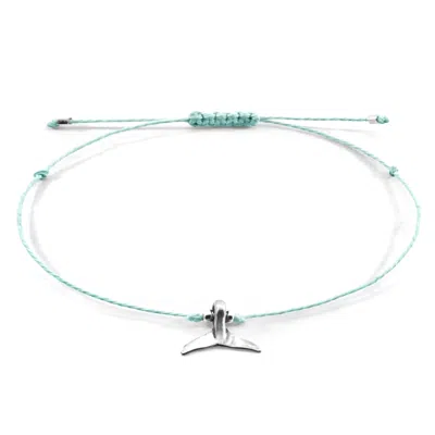 Anchor & Crew Women's Blue Turquoise Think Ocean Mini Whale Silver & Rope Macrame Bracelet