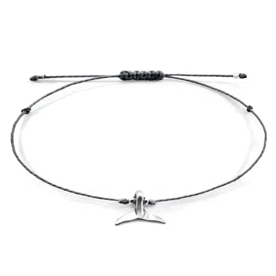 Anchor & Crew Women's Iron Grey Think Ocean Mini Whale Silver & Rope Macrame Bracelet