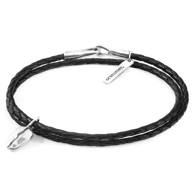 Anchor & Crew Women's Midnight Black Gustatory Coffee Bean Silver & Braided Leather Bracelet