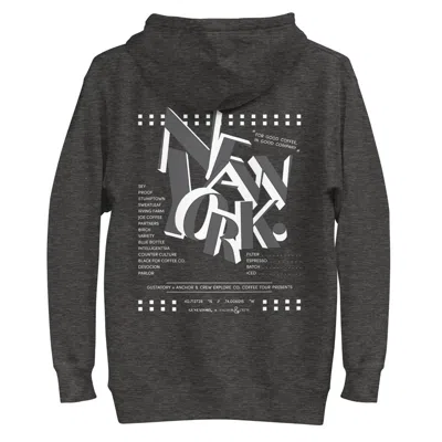 Anchor & Crew Black / Grey Charcoal Heather Gustatory New York Coffee Scene Cotton Blend Embroidered Hoodie - Men In Black/grey