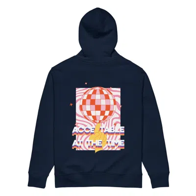 Anchor & Crew Blue French Navy Acceptable At The Time Disco! Organic Cotton Embroidered Heavyweight Hoodie - Women