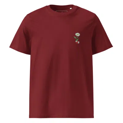 Anchor & Crew Burgundy Daisy Garden Dystopia Organic Cotton Embroidered T-shirt - Women In Red