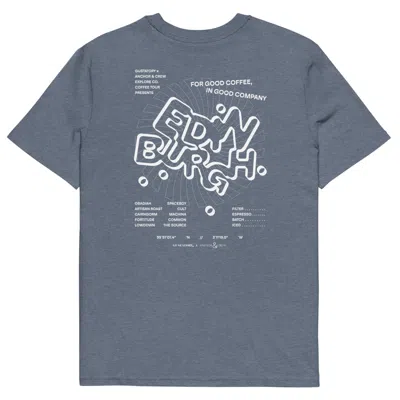 Anchor & Crew Dark Heather Blue Gustatory Edinburgh Coffee Scene Organic Cotton Embroidered T-shirt - Women