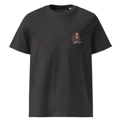 Anchor & Crew Dark Heather Grey D J Monkey Organic Cotton Embroidered T-shirt - Men