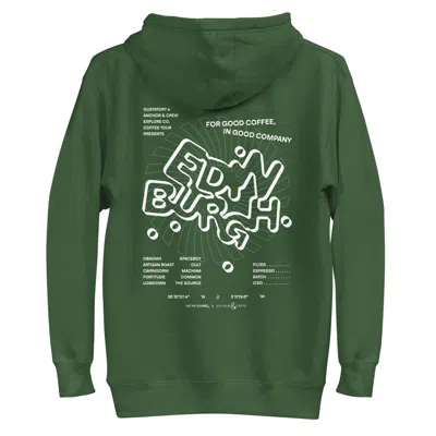 Anchor & Crew Forest Green Gustatory Edinburgh Coffee Scene Cotton Blend Embroidered Hoodie - Women