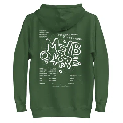 Anchor & Crew Forest Green Gustatory Melbourne Coffee Scene Cotton Blend Embroidered Hoodie - Men