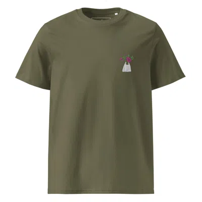 Anchor & Crew Green Khaki Peony Garden Dystopia Organic Cotton Embroidered T-shirt - Men