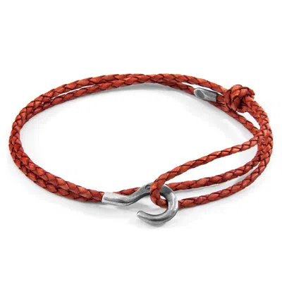 Anchor & Crew Men's Amber Red Charles Silver & Braided Leather Skinny Bracelet