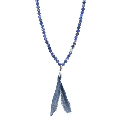 Anchor & Crew Men's Blue Sodalite Luke Silver, Stone & Cotton Voile Skinny Necklace X Wrap Bracelet In Metallic