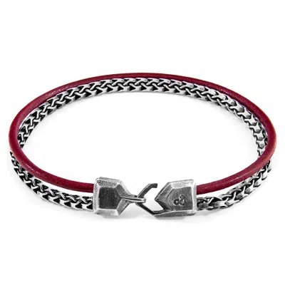 Anchor & Crew Men's Bordeaux Red Bowspirit Mast Silver & Round Leather Bracelet