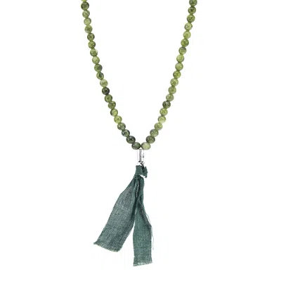 Anchor & Crew Men's Green Jade Luke Silver, Stone & Cotton Voile Skinny Necklace X Wrap Bracelet In Metallic