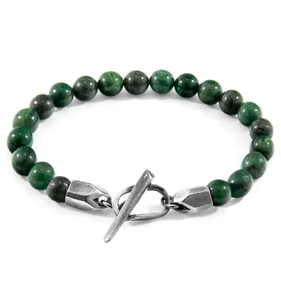 Anchor & Crew Men's Green Jade Tinago Silver & Stone Beaded Bracelet