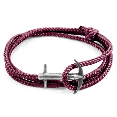 Anchor & Crew Men's Pink / Purple Aubergine Purple Admiral Anchor Silver & Rope Bracelet