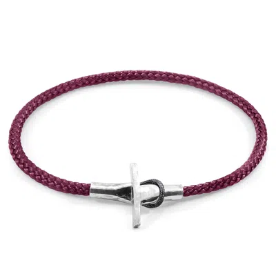 Anchor & Crew Men's Pink / Purple Aubergine Purple Cambridge Silver & Rope Bracelet