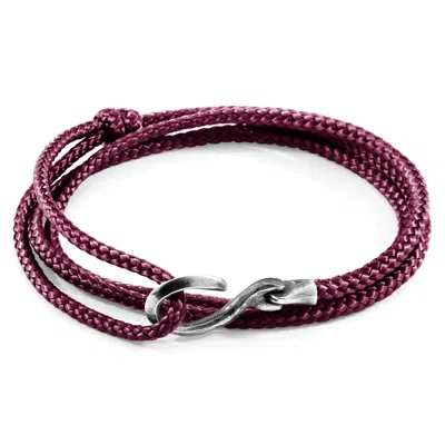 Anchor & Crew Men's Pink / Purple Aubergine Purple Heysham Silver & Rope Bracelet In Burgundy