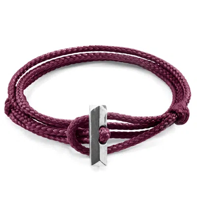 Anchor & Crew Men's Pink / Purple Aubergine Purple Oxford Silver & Rope Bracelet