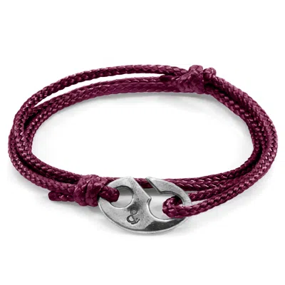 Anchor & Crew Men's Pink / Purple Aubergine Purple Windsor Silver & Rope Bracelet In Burgundy