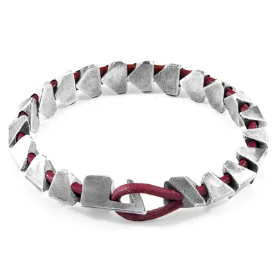 Anchor & Crew Men's Red / Silver Red Bordeaux Brixham Maxi Silver & Round Leather Bracelet